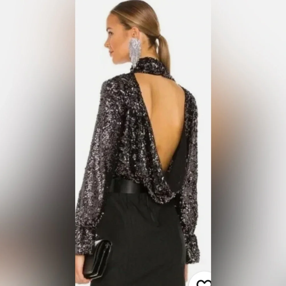 Free People - Moonstruck Elegant Black Sequin Women's Top